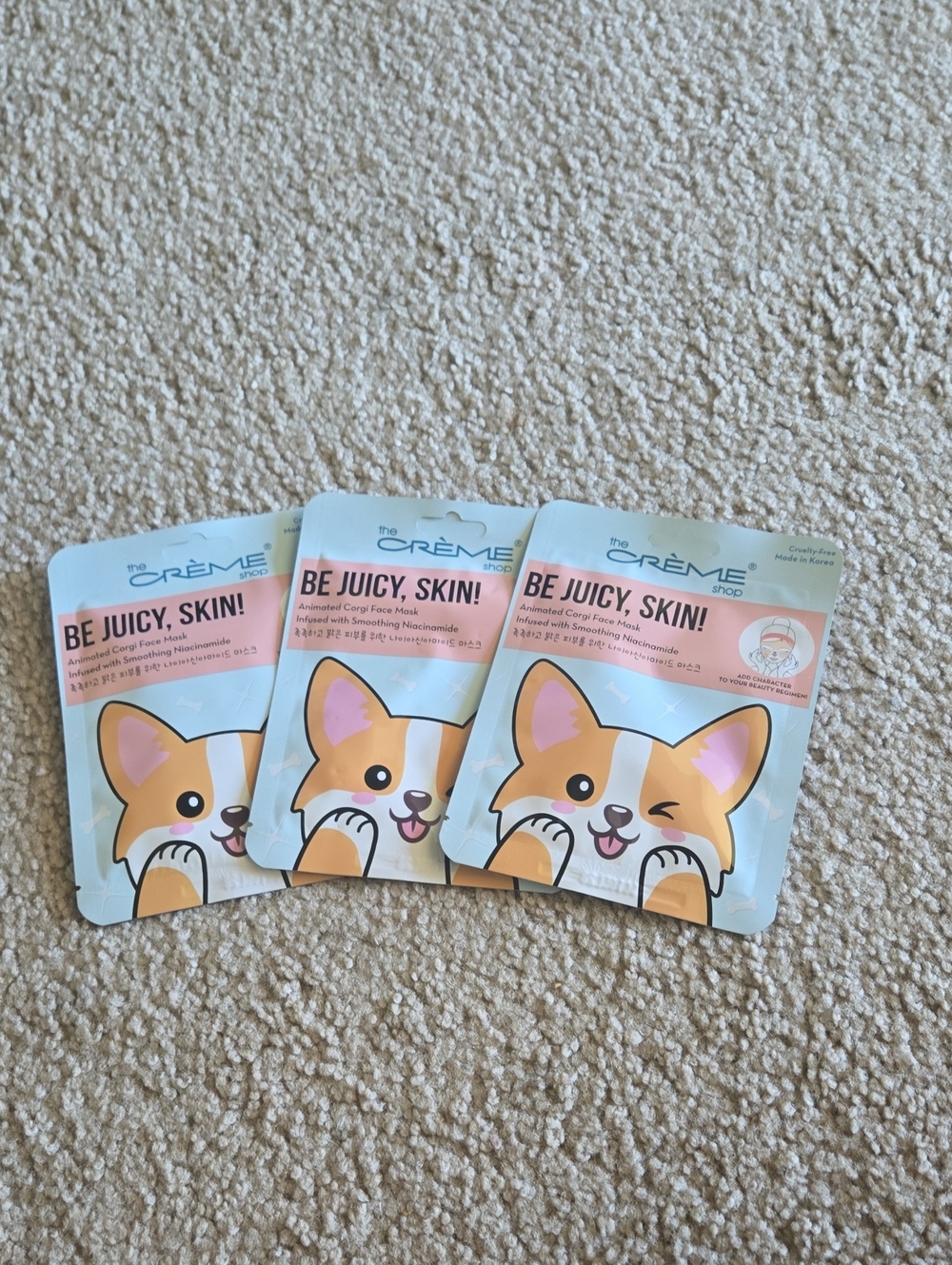 The Crème Shop 'Be Juicy, Skin!' Corgi Sheet Masks - Pink & Light Blue